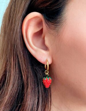 🍓 Aretes Arracadas Fresas — Acero Inoxidable