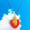 ❤️‍🔥 Collar del Sagrado Corazón con Cuentas Rojas y Baño de Oro 18K