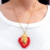 ❤️‍🔥 Collar del Sagrado Corazón con Cuentas Rojas y Baño de Oro 18K