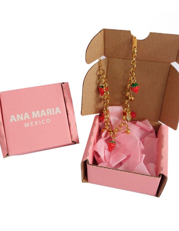 🍓 Brazalete de Fresas y Cerezas — Joyería en Acero Inoxidable con Brillantes