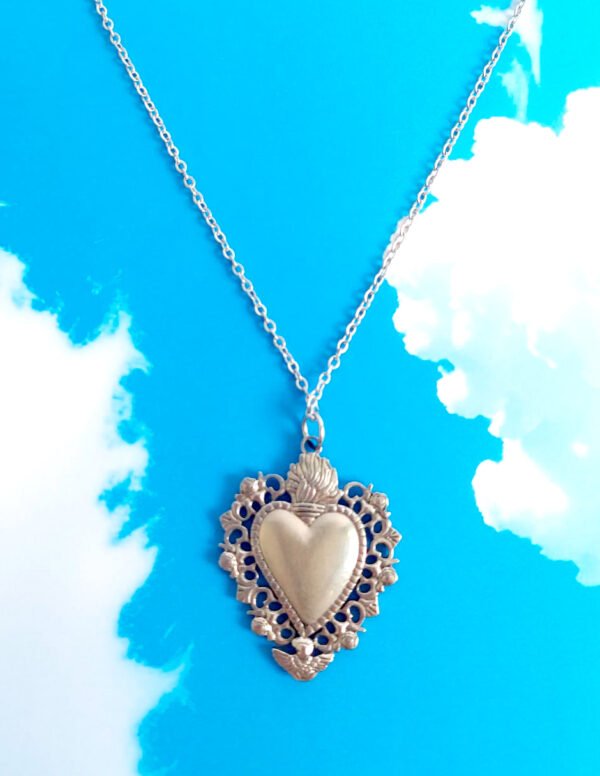 💎 Collar Sagrado Corazón en Acero Inoxidable Baño de Plata – Ana María Mexico