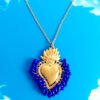 💙 Collar del Sagrado Corazón con Cuentas Azul Rey y Baño de Oro 18K