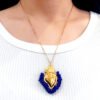 💙 Collar del Sagrado Corazón con Cuentas Azul Rey y Baño de Oro 18K