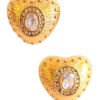 Aretes corazón barroco dorado con zirconias de acero inoxidable