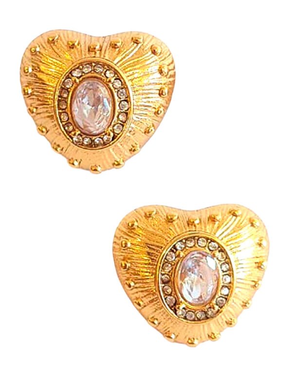 Aretes corazón barroco dorado con zirconias de acero inoxidable