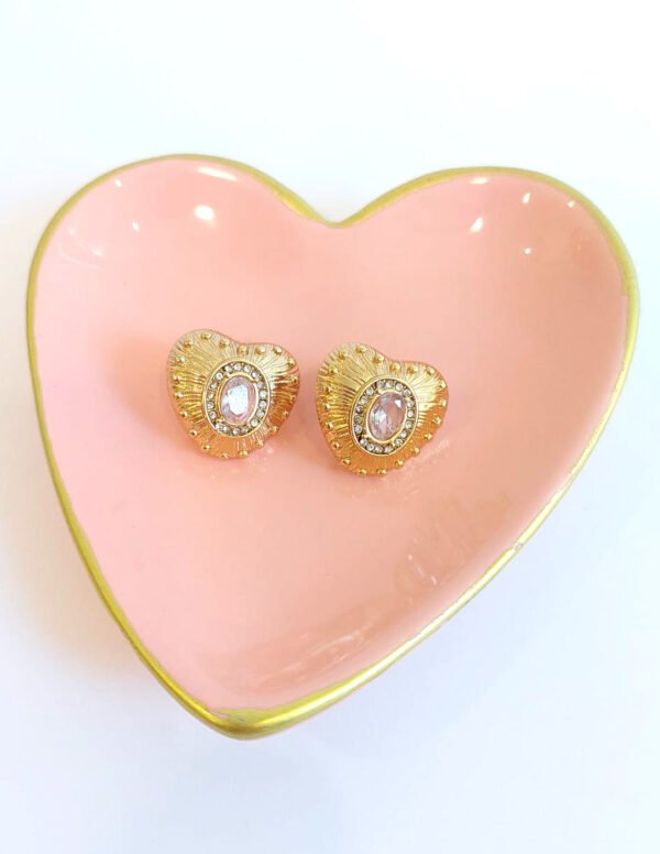 Aretes corazón barroco dorado con zirconias de acero inoxidable