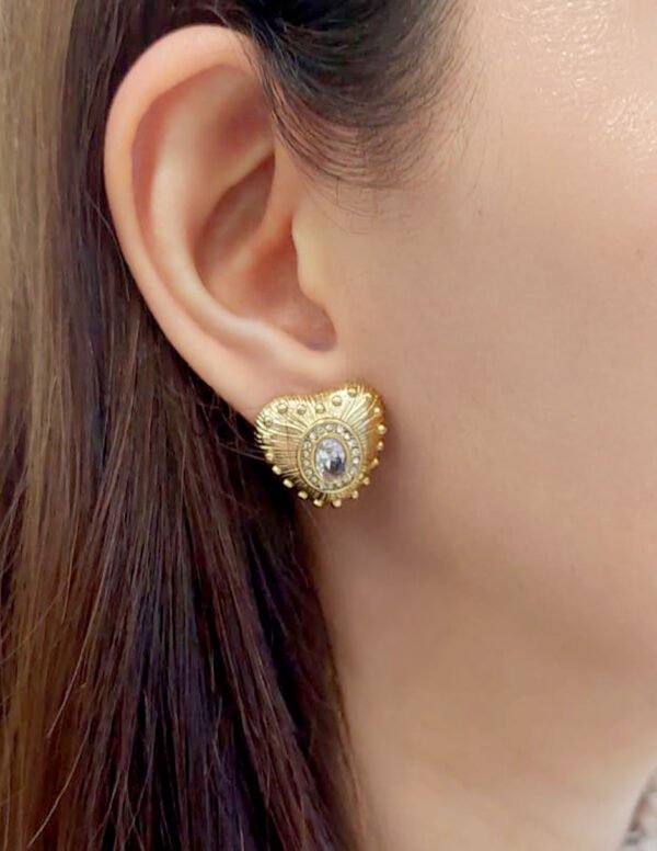 Aretes corazón barroco dorado con zirconias de acero inoxidable