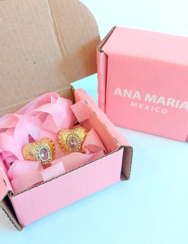 Aretes corazón barroco dorado con zirconias de acero inoxidable