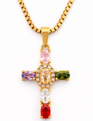 ✨ Collar de Cruz con Zirconias de Colores