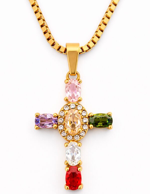 ✨ Collar de Cruz con Zirconias de Colores