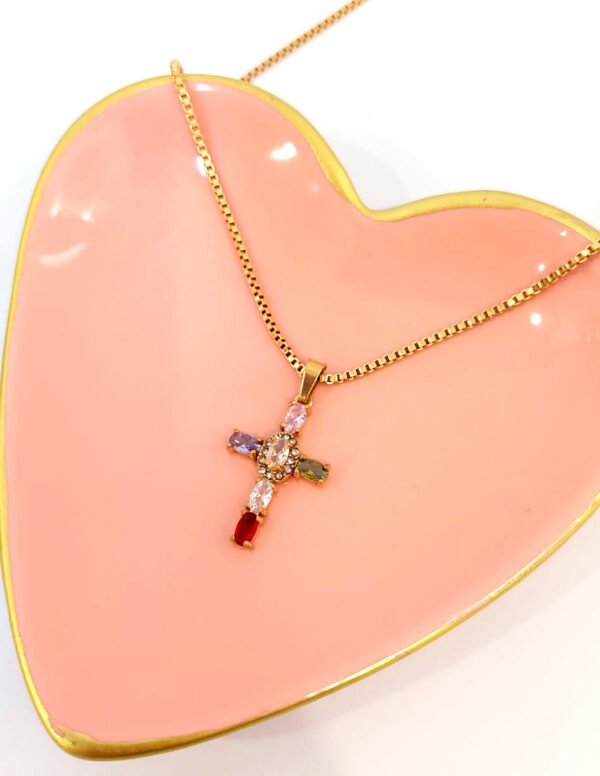 ✨ Collar de Cruz con Zirconias de Colores