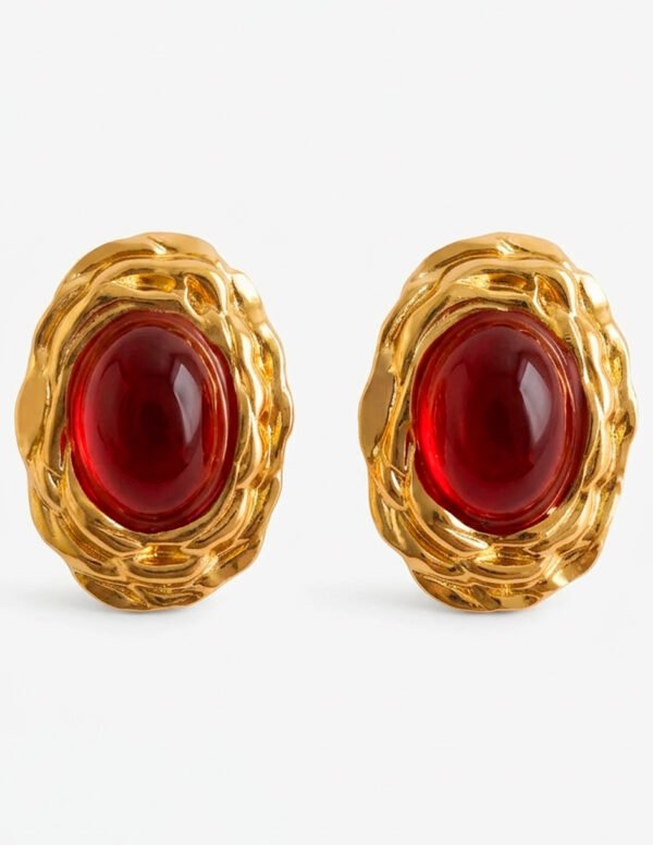 Aretes Rojos Elegantes Clásicos en Acero Inoxidable