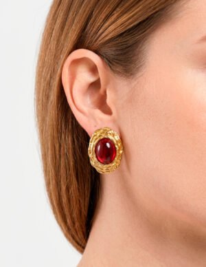 Aretes Rojos Elegantes Clásicos en Acero Inoxidable