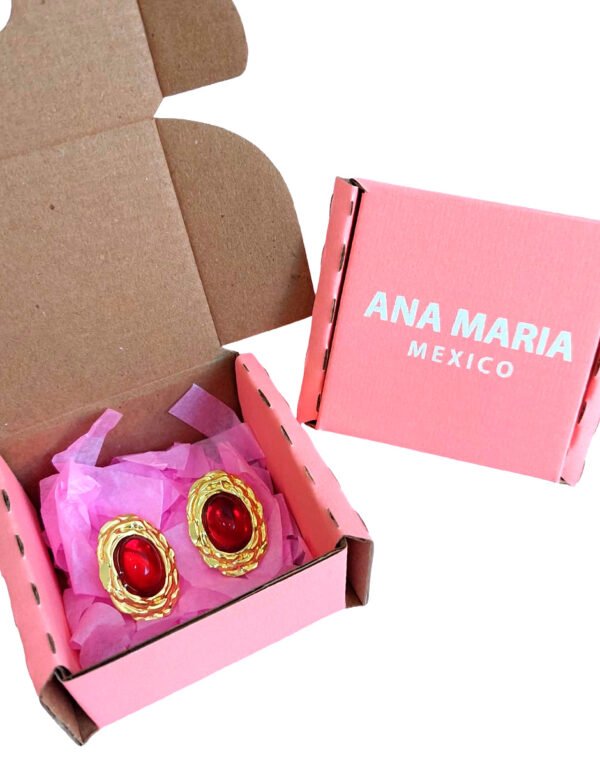 Aretes Rojos Elegantes Clásicos en Acero Inoxidable