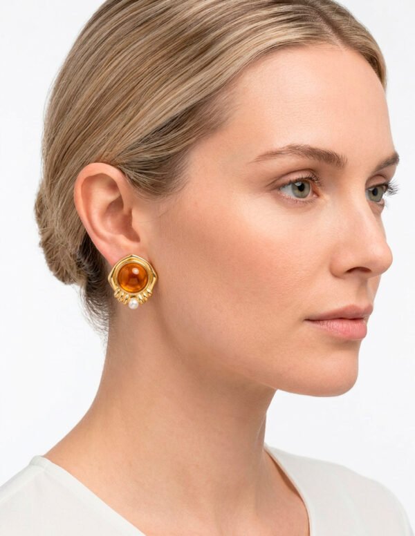 Aretes Dorados con Ámbar y Perla
