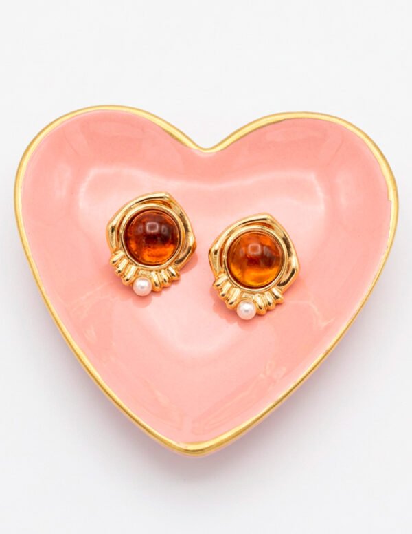 Aretes Dorados con Ámbar y Perla