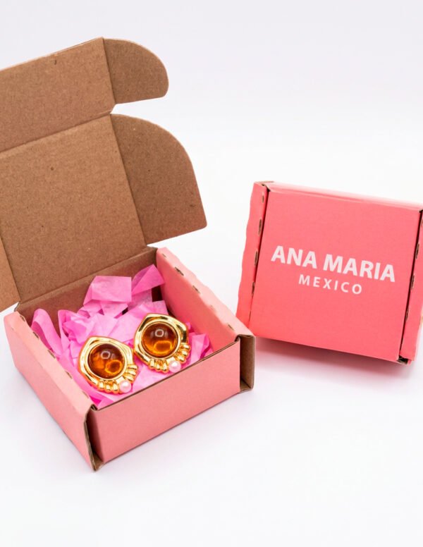 Aretes Dorados con Ámbar y Perla