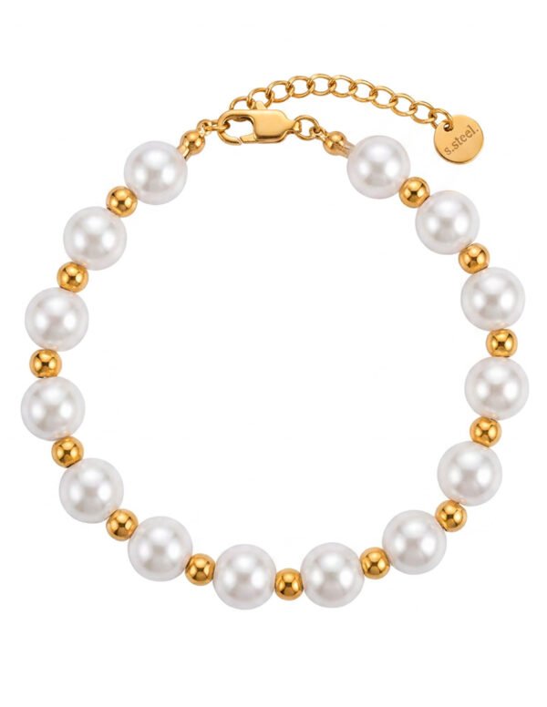 Pulsera de Perlas con Detalles Dorados