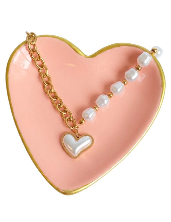 Pulsera de Perlas y Eslabones con Dije de Corazón