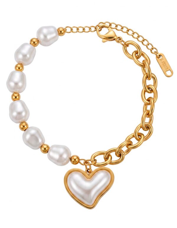 Pulsera de Perlas y Eslabones con Dije de Corazón
