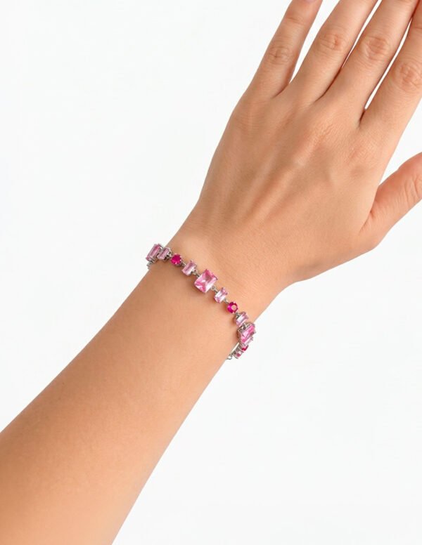Pulsera de Zirconias Rosas y Fiusha en Acero Inoxidable