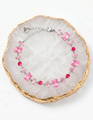 Pulsera de Zirconias Rosas y Fiusha en Acero Inoxidable