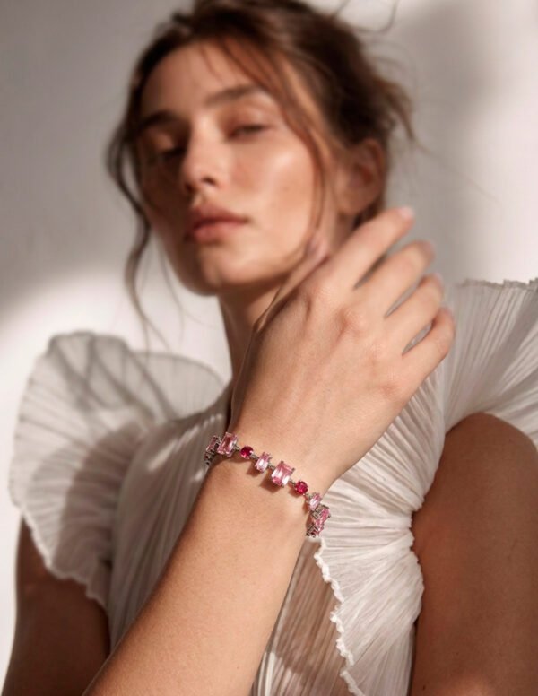 Pulsera de Zirconias Rosas y Fiusha en Acero Inoxidable