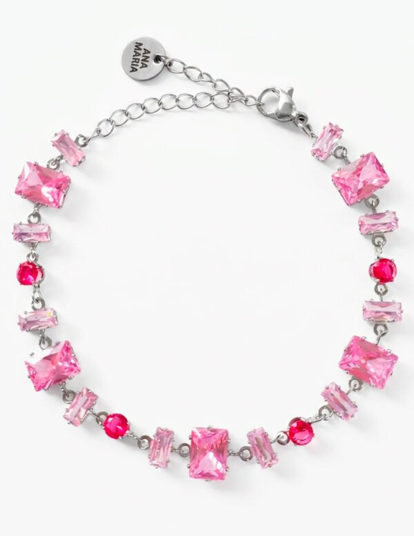Pulsera de Zirconias Rosas y Fiusha en Acero Inoxidable
