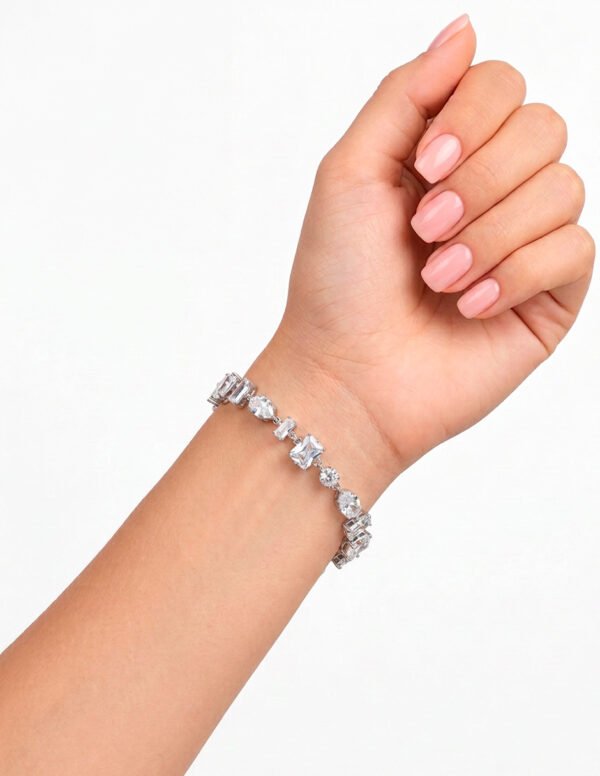 Pulsera Plateada de Zirconias en Acero Inoxidable