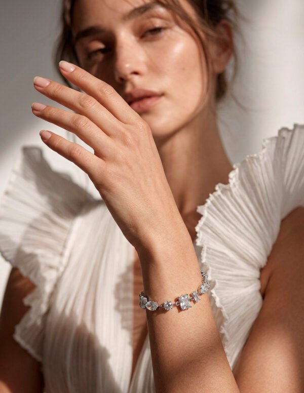 Pulsera Plateada de Zirconias en Acero Inoxidable