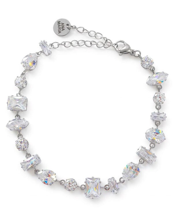 Pulsera Plateada de Zirconias en Acero Inoxidable