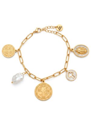 Pulsera San Benito y Virgen Guadalupe Blanca 1 Pulsera San Benito, Virgen de Guadalupe y Cruz Blanca