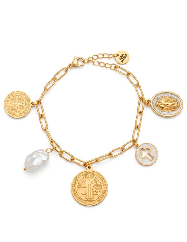 Pulsera San Benito, Virgen de Guadalupe y Cruz Blanca